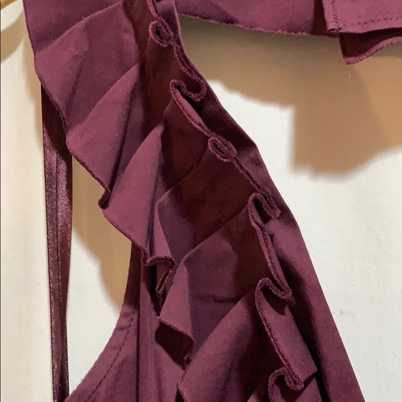 BCBGMAXAZRIA AUBERGINE RUFFLED HALTER SZ S SHIRRED - Picture 3 of 8